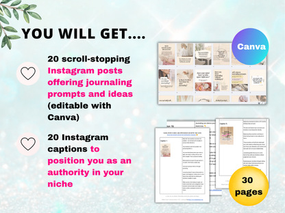 20 done-for-you Mindset Journaling Instagram posts and captions (authority-building)