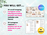20 done-for-you Mindset Journaling Instagram posts and captions (authority-building)