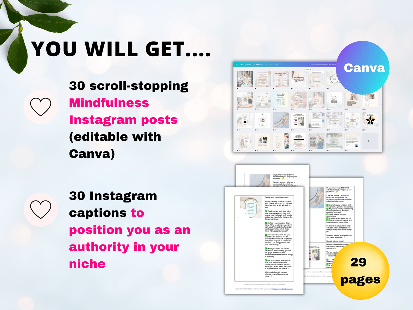 30 Mindfulness done-for-you Instagram posts and captions (authority-building)
