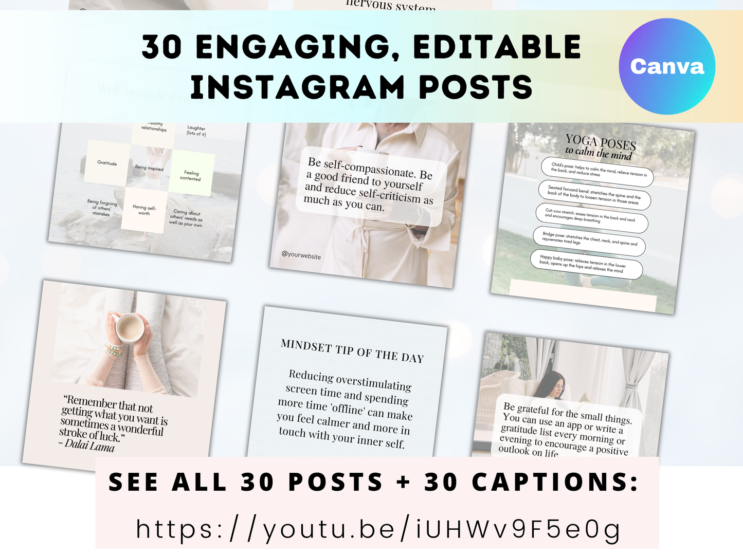 30 Mindfulness done-for-you Instagram posts and captions (authority-building)