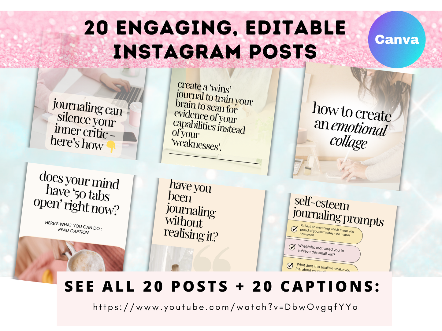 20 done-for-you Mindset Journaling Instagram posts and captions (authority-building)