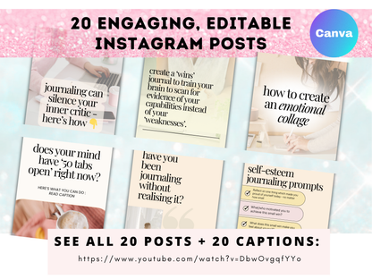 20 done-for-you Mindset Journaling Instagram posts and captions (authority-building)