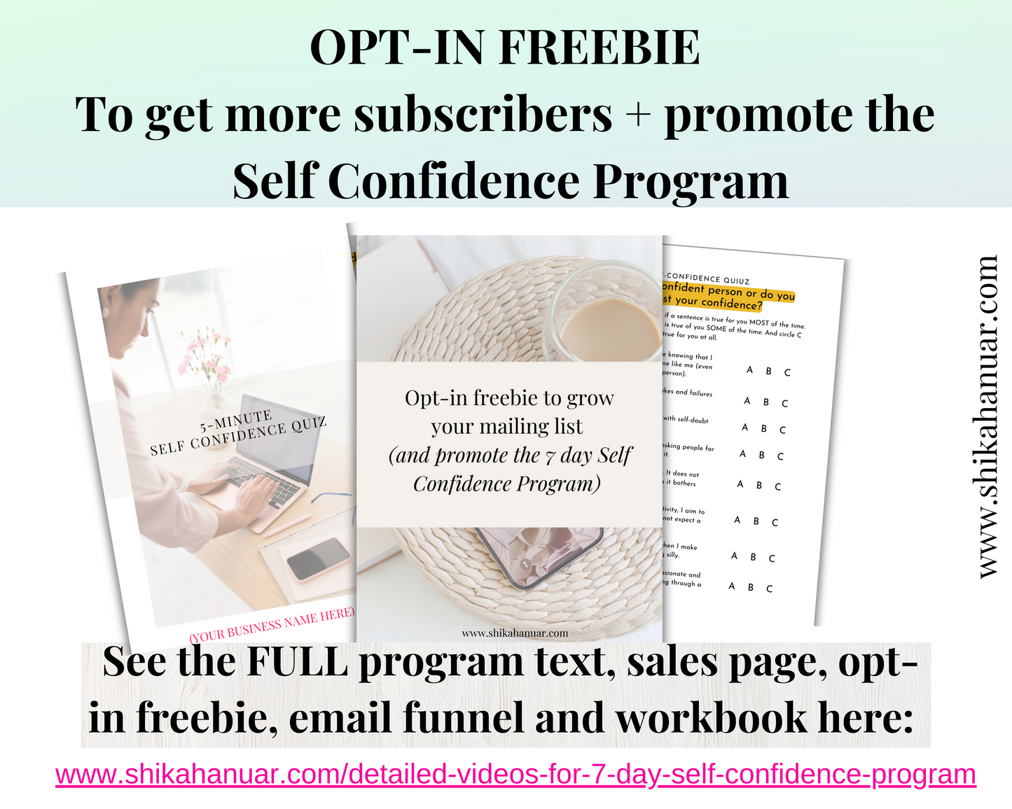 Done for you 7-Day Self Confidence Program (high-converting sales page, email funnel, opt-in freebie and fully designed workbook included)