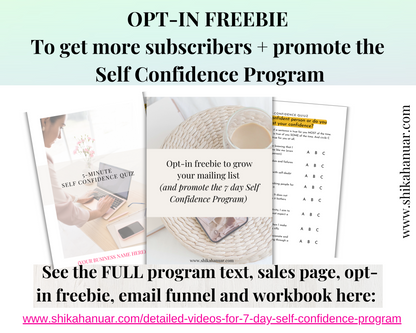 Done for you 7-Day Self Confidence Program (high-converting sales page, email funnel, opt-in freebie and fully designed workbook included)