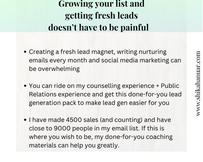 Done-for-you lead generation for coaches : Self-care Edition (lead magnet, email nurture campaign, opt-in text, IG scripts, IG reels and IG images included)