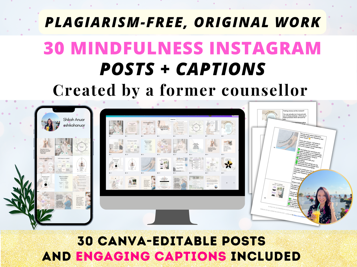 30 Mindfulness done-for-you Instagram posts and captions (authority-building)