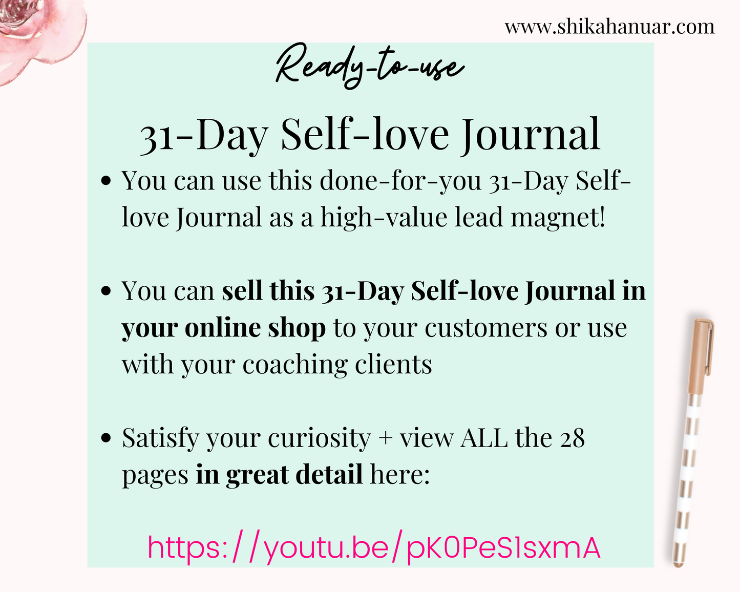 31-Day Self Love Journal (ready to sell + use with clients)