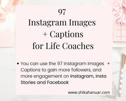 97 Instagram Posts + Captions for Life Coaches: Editable in Canva