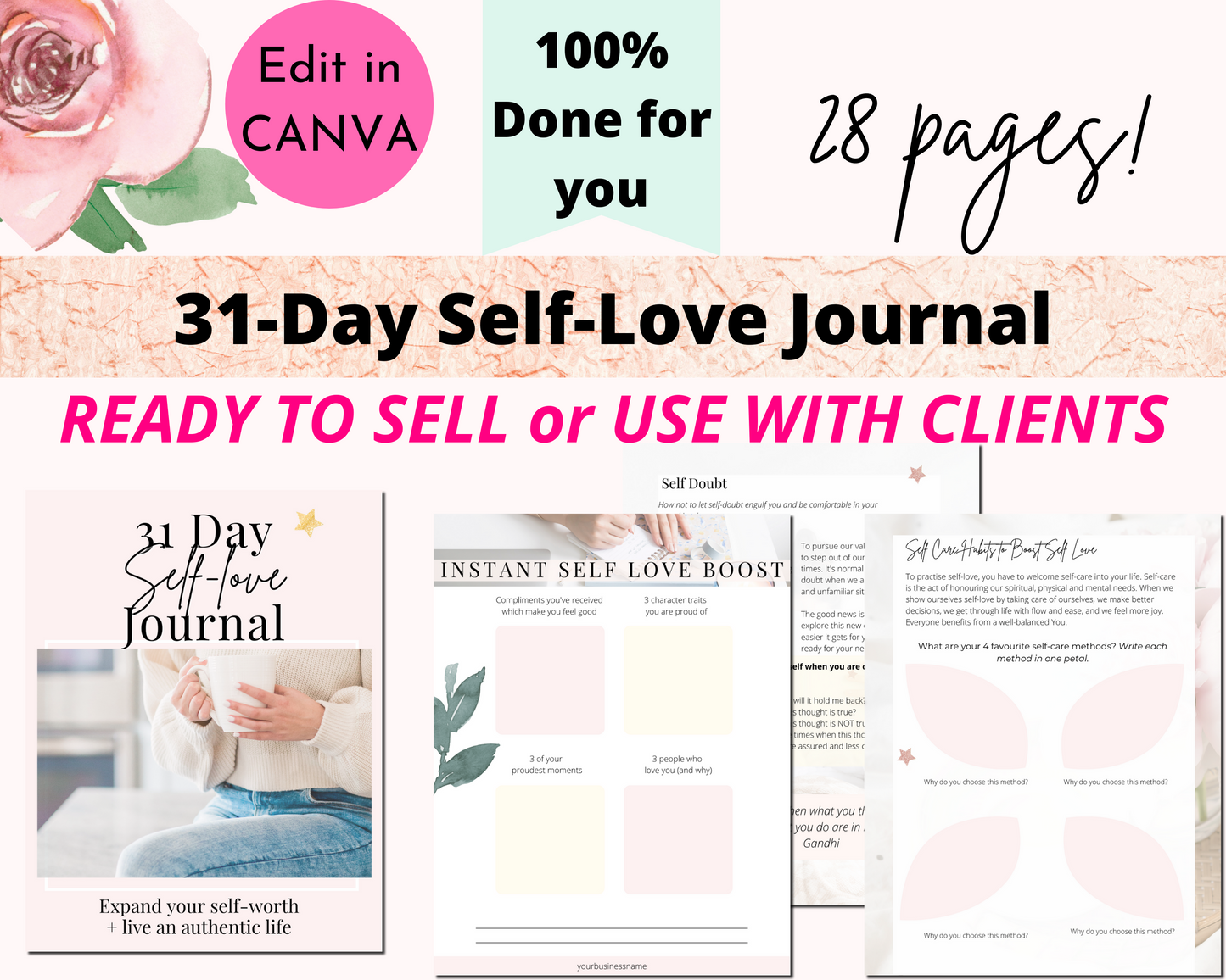 31-Day Self Love Journal (ready to sell + use with clients)