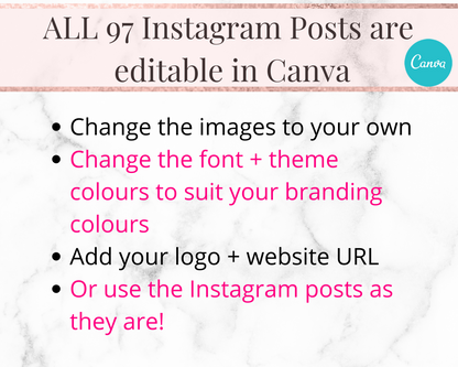 97 Instagram Posts + Captions for Life Coaches: Editable in Canva